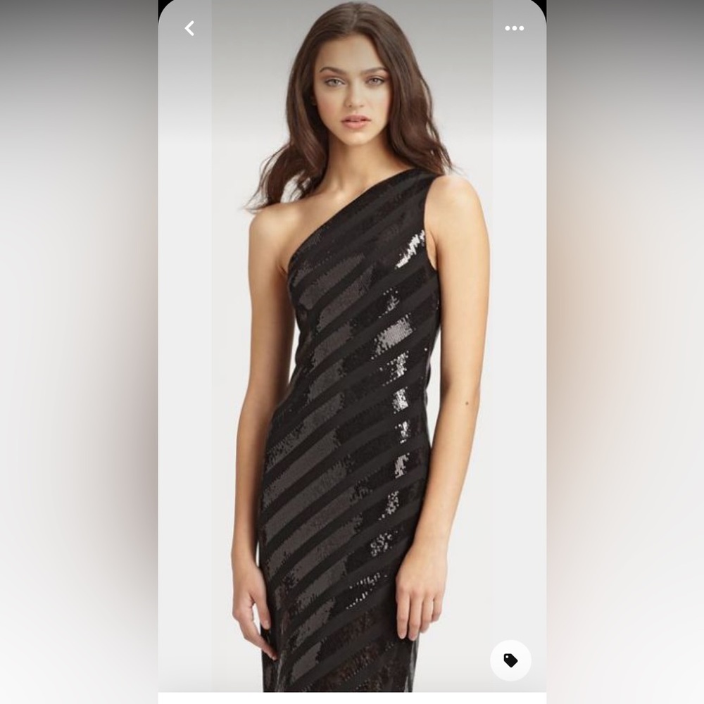DAVID MEISTER One Shoulder Black Sequin Gown - Picture 3 of 10